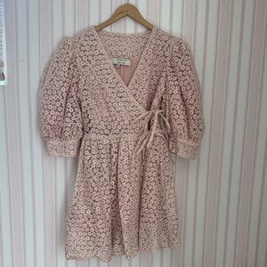 Sister Jane Pink Floral Lace Dress with Gold Accents